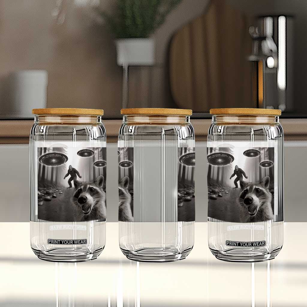 Raccoon Selfie With Bigfoot UFO Glass Can Funny Feral Lover Gifts TS10 Print Your Wear