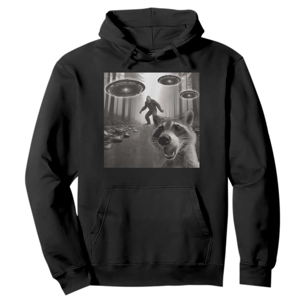 Raccoon Selfie With Bigfoot UFO Hoodie Funny Feral Lover Gifts TS10 Black Print Your Wear