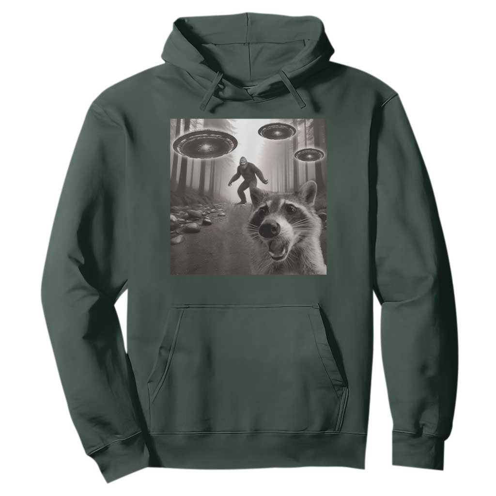 Raccoon Selfie With Bigfoot UFO Hoodie Funny Feral Lover Gifts TS10 Dark Forest Green Print Your Wear