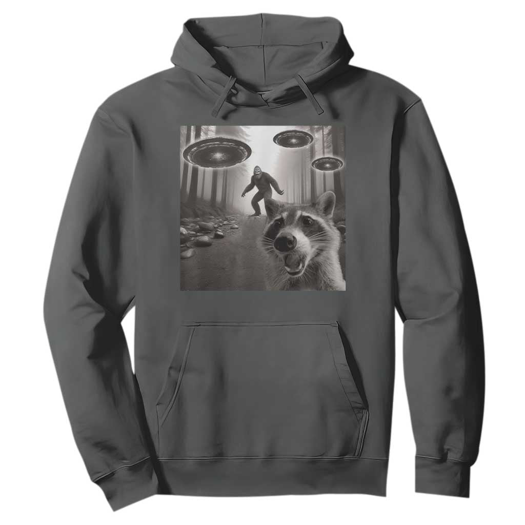 Raccoon Selfie With Bigfoot UFO Hoodie Funny Feral Lover Gifts TS10 Dark Heather Print Your Wear