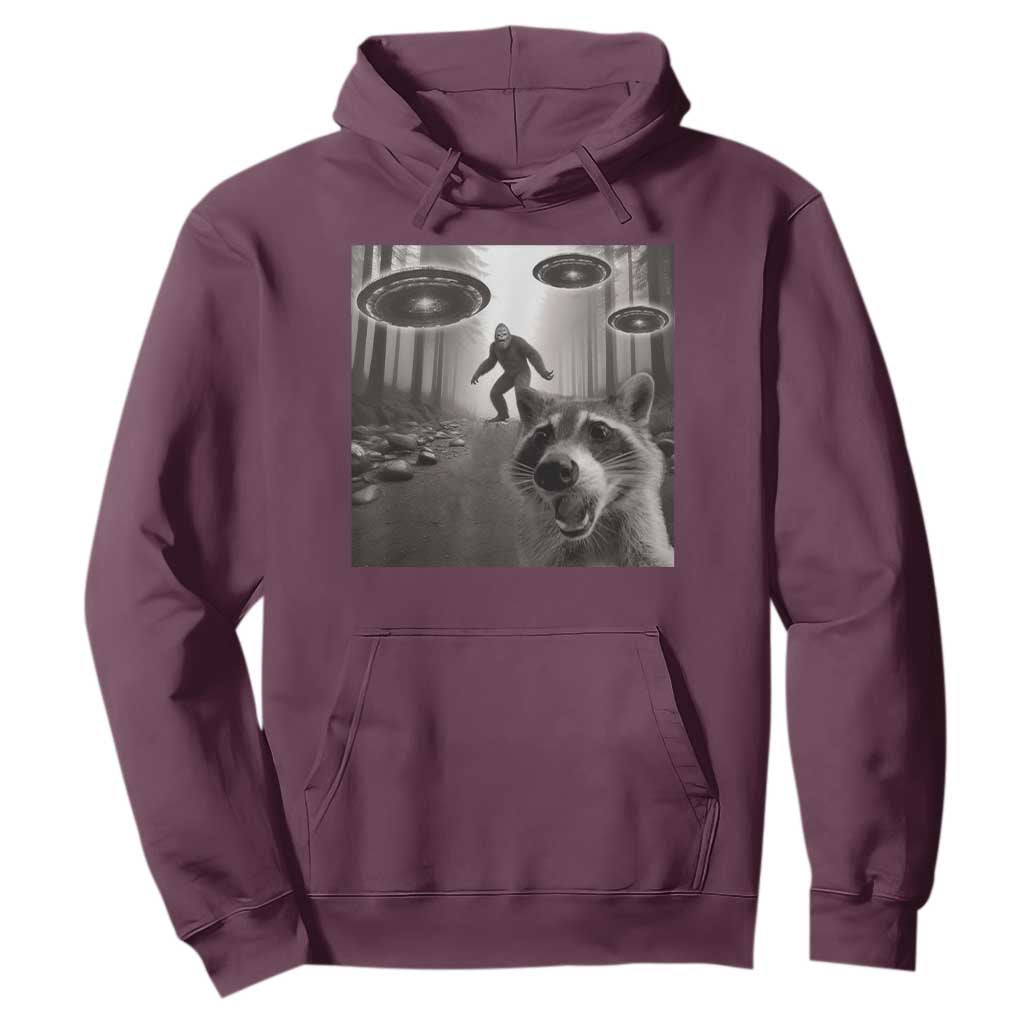 Raccoon Selfie With Bigfoot UFO Hoodie Funny Feral Lover Gifts TS10 Maroon Print Your Wear