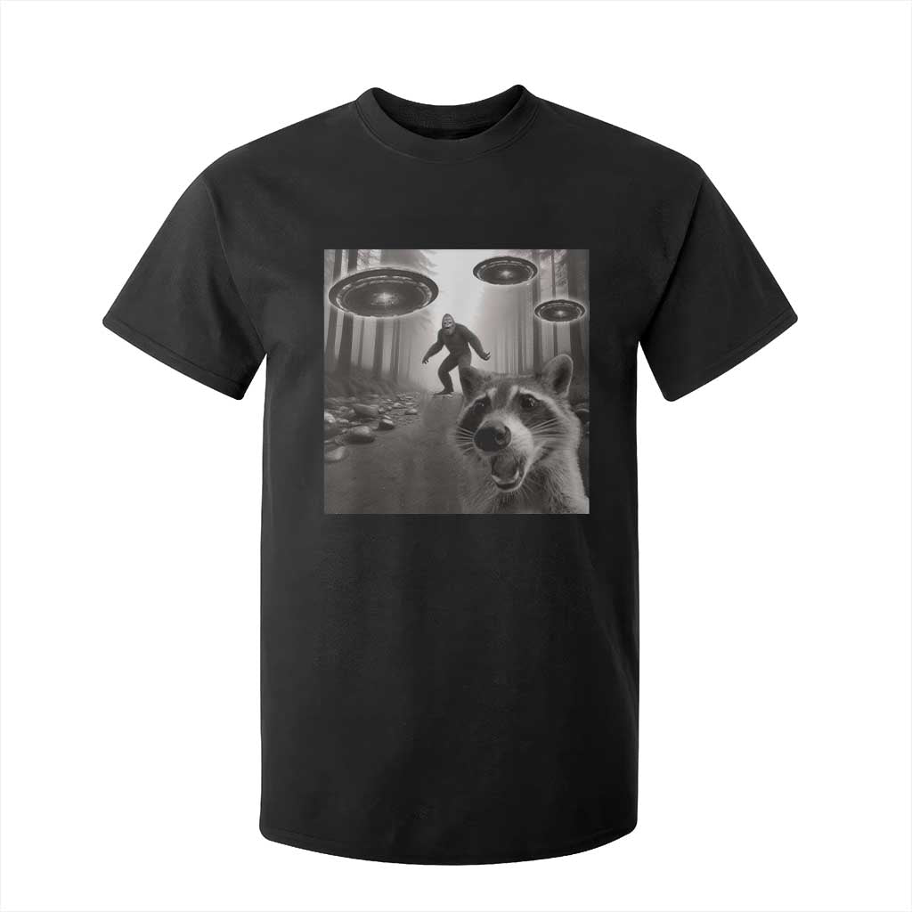 Raccoon Selfie With Bigfoot UFO T Shirt For Kid Funny Feral Lover Gifts TS10 Black Print Your Wear