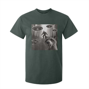 Raccoon Selfie With Bigfoot UFO T Shirt For Kid Funny Feral Lover Gifts TS10 Dark Forest Green Print Your Wear