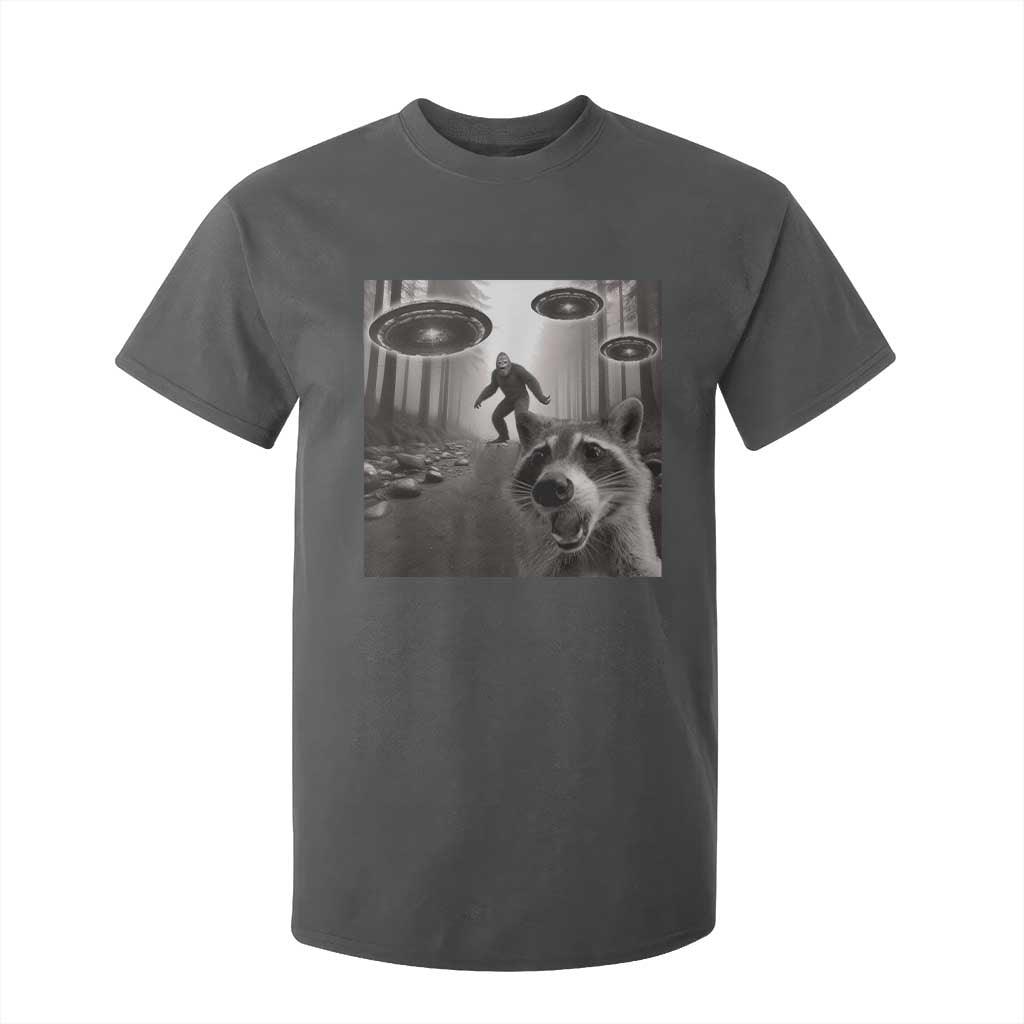 Raccoon Selfie With Bigfoot UFO T Shirt For Kid Funny Feral Lover Gifts TS10 Dark Heather Print Your Wear