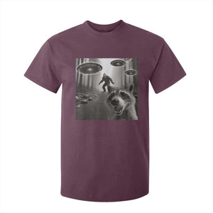 Raccoon Selfie With Bigfoot UFO T Shirt For Kid Funny Feral Lover Gifts TS10 Maroon Print Your Wear