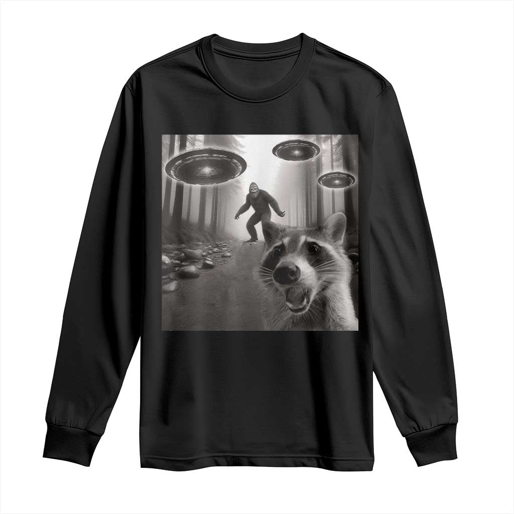 Raccoon Selfie With Bigfoot UFO Long Sleeve Shirt Funny Feral Lover Gifts TS10 Black Print Your Wear