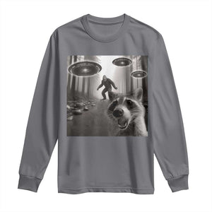 Raccoon Selfie With Bigfoot UFO Long Sleeve Shirt Funny Feral Lover Gifts TS10 Charcoal Print Your Wear