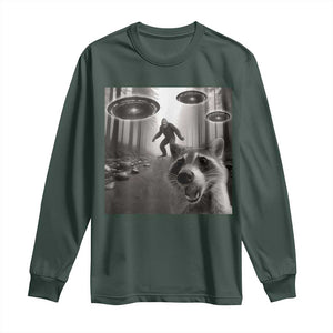 Raccoon Selfie With Bigfoot UFO Long Sleeve Shirt Funny Feral Lover Gifts TS10 Dark Forest Green Print Your Wear