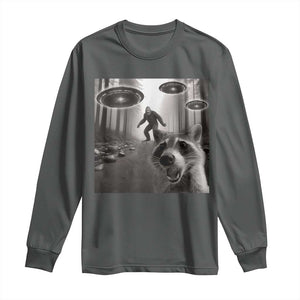 Raccoon Selfie With Bigfoot UFO Long Sleeve Shirt Funny Feral Lover Gifts TS10 Dark Heather Print Your Wear