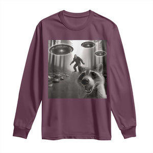 Raccoon Selfie With Bigfoot UFO Long Sleeve Shirt Funny Feral Lover Gifts TS10 Maroon Print Your Wear