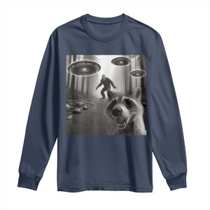Raccoon Selfie With Bigfoot UFO Long Sleeve Shirt Funny Feral Lover Gifts TS10 Navy Print Your Wear