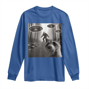Raccoon Selfie With Bigfoot UFO Long Sleeve Shirt Funny Feral Lover Gifts TS10 Royal Blue Print Your Wear