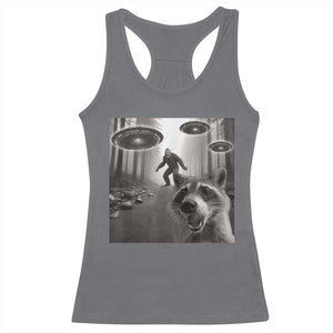 Raccoon Selfie With Bigfoot UFO Racerback Tank Top Funny Feral Lover Gifts TS10 Charcoal Print Your Wear