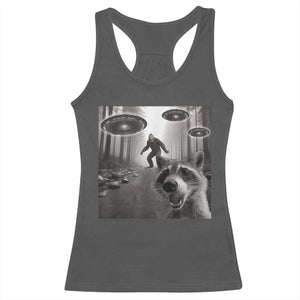 Raccoon Selfie With Bigfoot UFO Racerback Tank Top Funny Feral Lover Gifts TS10 Dark Heather Print Your Wear