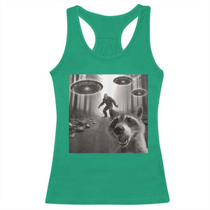 Raccoon Selfie With Bigfoot UFO Racerback Tank Top Funny Feral Lover Gifts TS10 Irish Green Print Your Wear