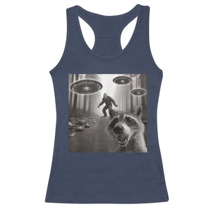 Raccoon Selfie With Bigfoot UFO Racerback Tank Top Funny Feral Lover Gifts TS10 Navy Print Your Wear