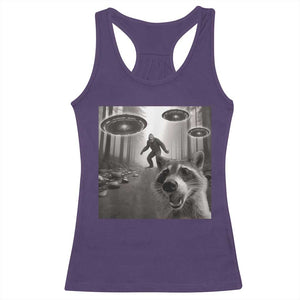 Raccoon Selfie With Bigfoot UFO Racerback Tank Top Funny Feral Lover Gifts TS10 Purple Print Your Wear