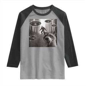Raccoon Selfie With Bigfoot UFO Raglan Shirt Funny Feral Lover Gifts TS10 Sport Gray Black Print Your Wear