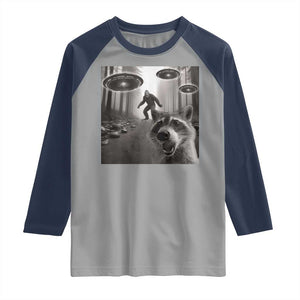 Raccoon Selfie With Bigfoot UFO Raglan Shirt Funny Feral Lover Gifts TS10 Sport Gray Navy Print Your Wear