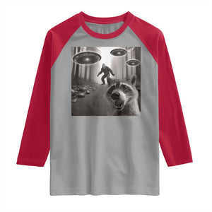Raccoon Selfie With Bigfoot UFO Raglan Shirt Funny Feral Lover Gifts TS10 Sport Gray Red Print Your Wear