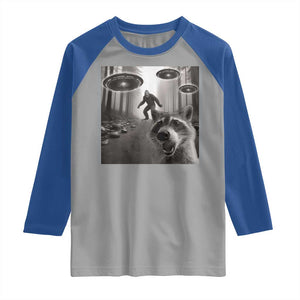 Raccoon Selfie With Bigfoot UFO Raglan Shirt Funny Feral Lover Gifts TS10 Sport Gray Royal Print Your Wear