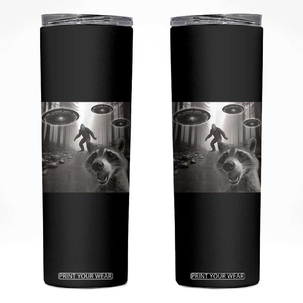 Raccoon Selfie With Bigfoot UFO Skinny Tumbler Funny Feral Lover Gifts TS10 Black Print Your Wear
