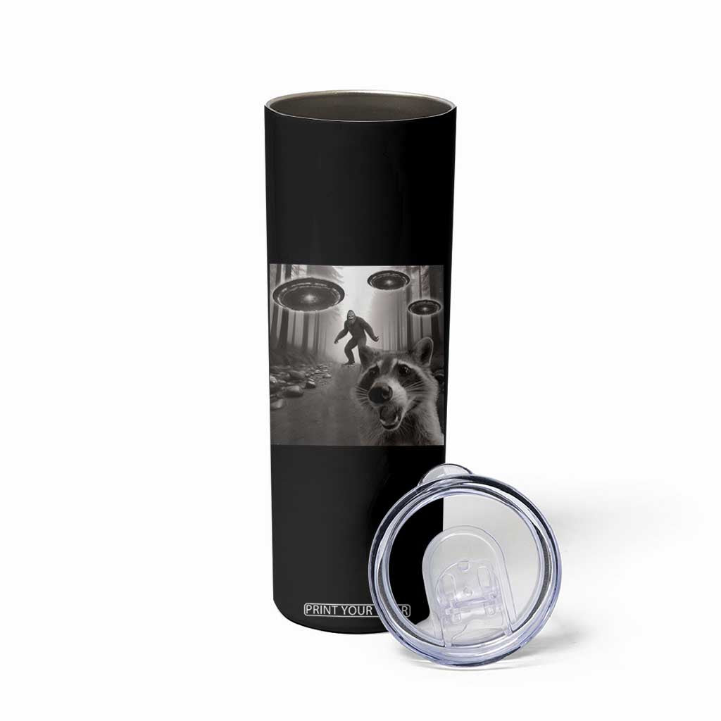 Raccoon Selfie With Bigfoot UFO Skinny Tumbler Funny Feral Lover Gifts TS10 Print Your Wear