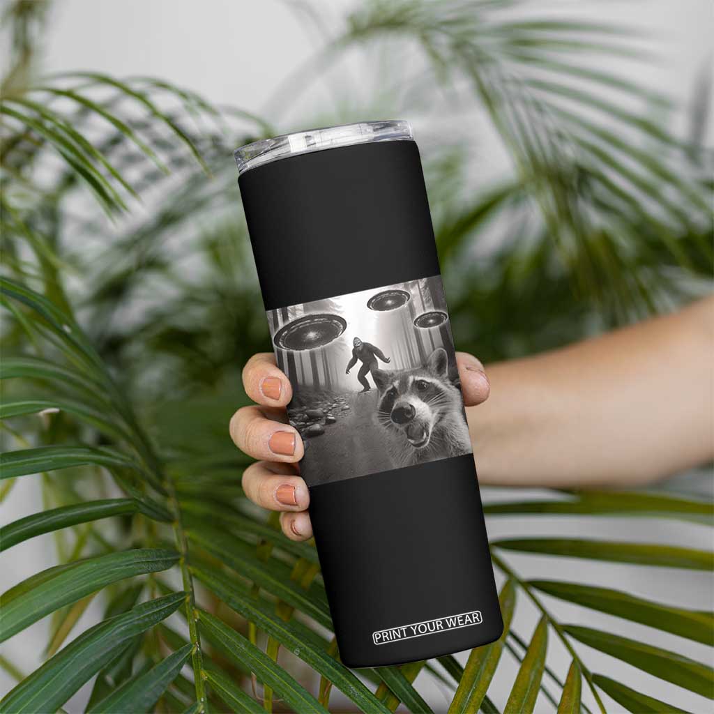 Raccoon Selfie With Bigfoot UFO Skinny Tumbler Funny Feral Lover Gifts TS10 Print Your Wear