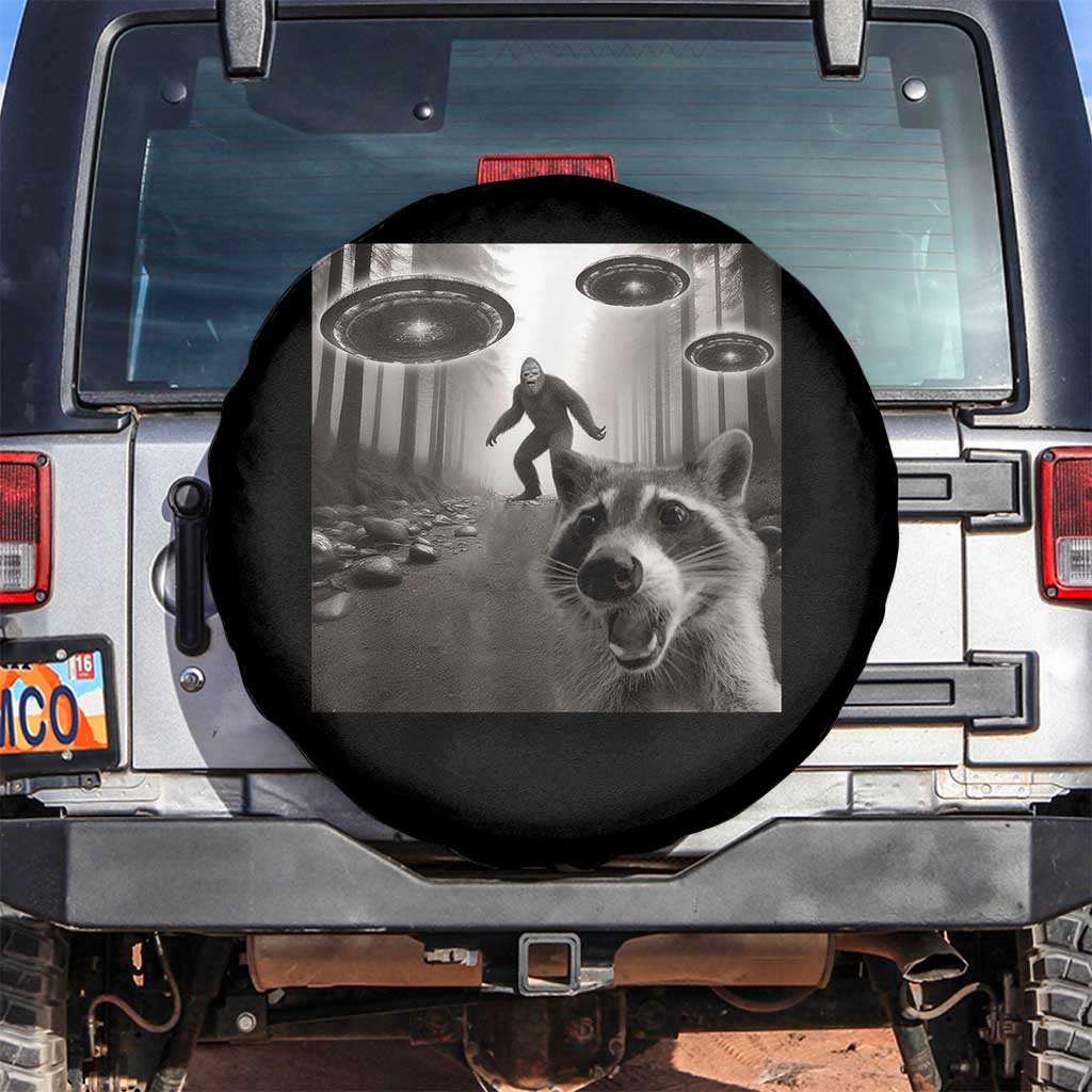 Raccoon Selfie With Bigfoot UFO Spare Tire Cover Funny Feral Lover Gifts TS10 No hole Black Print Your Wear