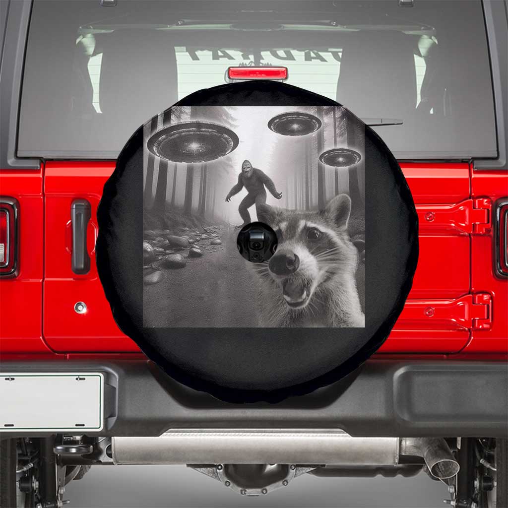 Raccoon Selfie With Bigfoot UFO Spare Tire Cover Funny Feral Lover Gifts TS10 Black Print Your Wear