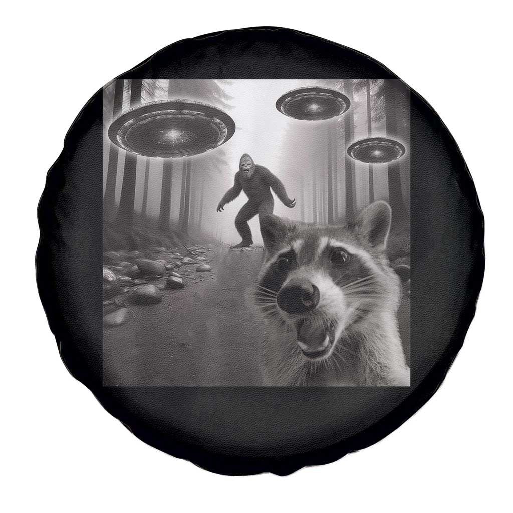 Raccoon Selfie With Bigfoot UFO Spare Tire Cover Funny Feral Lover Gifts TS10 Print Your Wear