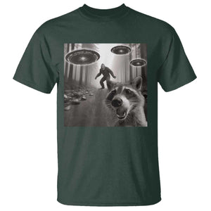 Raccoon Selfie With Bigfoot UFO T Shirt Funny Feral Lover Gifts TS10 Dark Forest Green Print Your Wear