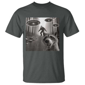 Raccoon Selfie With Bigfoot UFO T Shirt Funny Feral Lover Gifts TS10 Dark Heather Print Your Wear
