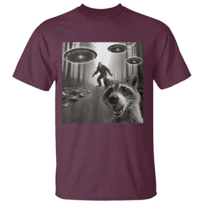Raccoon Selfie With Bigfoot UFO T Shirt Funny Feral Lover Gifts TS10 Maroon Print Your Wear