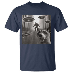 Raccoon Selfie With Bigfoot UFO T Shirt Funny Feral Lover Gifts TS10 Navy Print Your Wear
