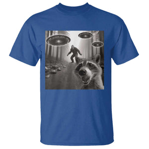 Raccoon Selfie With Bigfoot UFO T Shirt Funny Feral Lover Gifts TS10 Royal Blue Print Your Wear