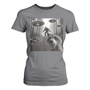 Raccoon Selfie With Bigfoot UFO T Shirt For Women Funny Feral Lover Gifts TS10 Charcoal Print Your Wear