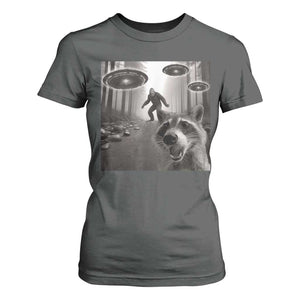 Raccoon Selfie With Bigfoot UFO T Shirt For Women Funny Feral Lover Gifts TS10 Dark Heather Print Your Wear