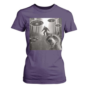 Raccoon Selfie With Bigfoot UFO T Shirt For Women Funny Feral Lover Gifts TS10 Purple Print Your Wear