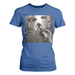 Raccoon Selfie With Bigfoot UFO T Shirt For Women Funny Feral Lover Gifts TS10 Royal Blue Print Your Wear
