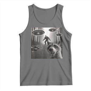 Raccoon Selfie With Bigfoot UFO Tank Top Funny Feral Lover Gifts TS10 Black Heather Print Your Wear