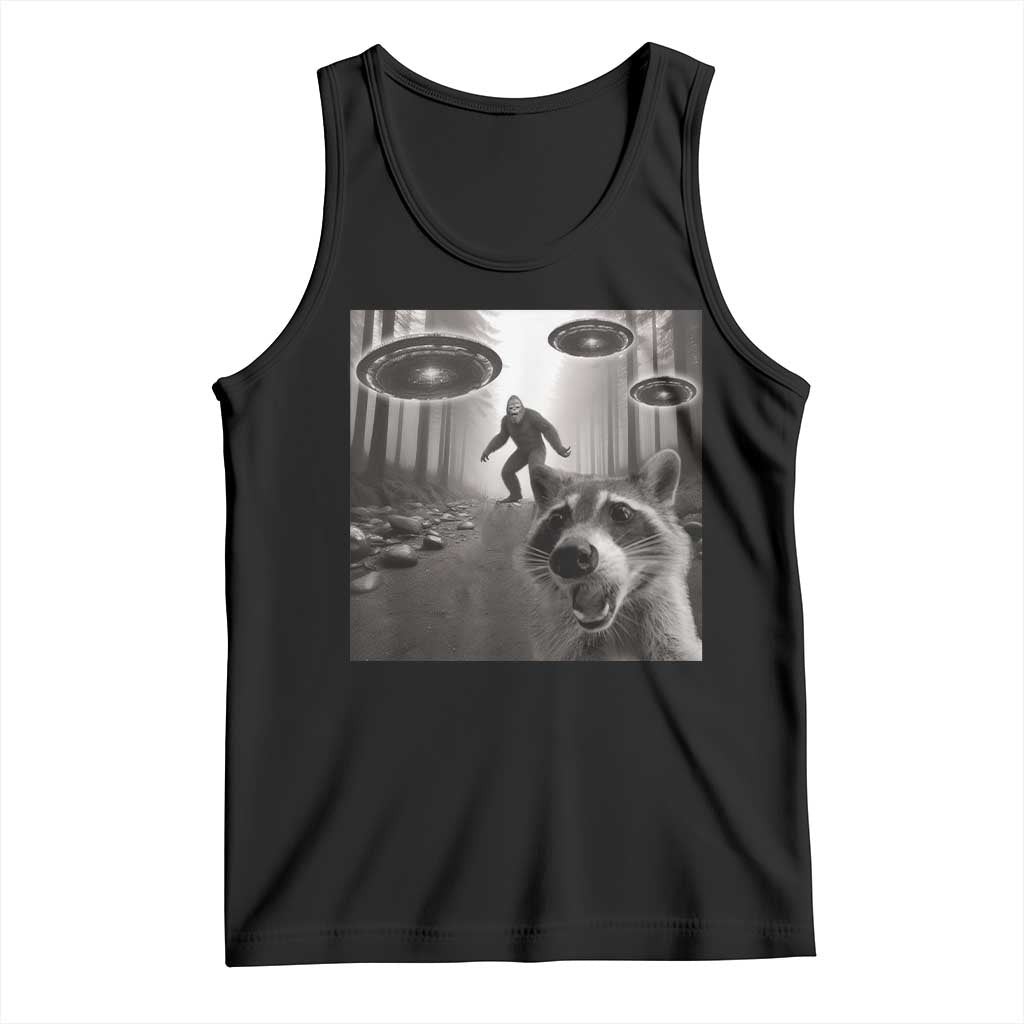 Raccoon Selfie With Bigfoot UFO Tank Top Funny Feral Lover Gifts TS10 Black Print Your Wear