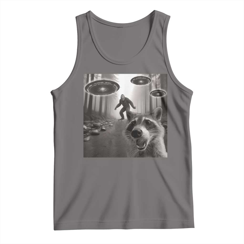 Raccoon Selfie With Bigfoot UFO Tank Top Funny Feral Lover Gifts TS10 Deep Heather Print Your Wear