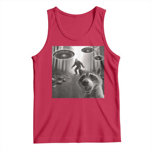 Raccoon Selfie With Bigfoot UFO Tank Top Funny Feral Lover Gifts TS10 Red Print Your Wear