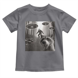 Raccoon Selfie With Bigfoot UFO Toddler T Shirt Funny Feral Lover Gifts TS10 Charcoal Print Your Wear