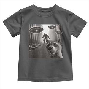 Raccoon Selfie With Bigfoot UFO Toddler T Shirt Funny Feral Lover Gifts TS10 Dark Heather Print Your Wear