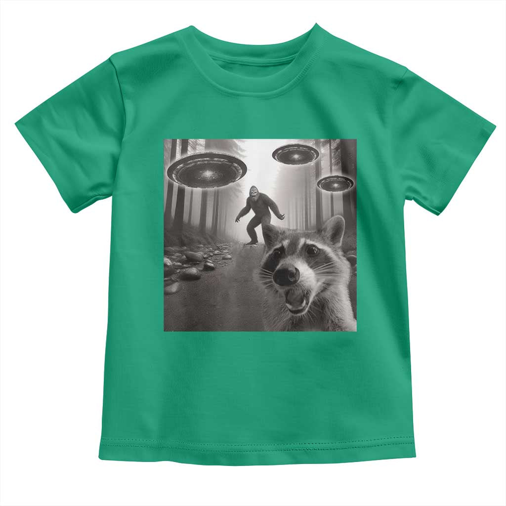 Raccoon Selfie With Bigfoot UFO Toddler T Shirt Funny Feral Lover Gifts TS10 Irish Green Print Your Wear