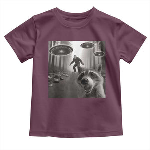 Raccoon Selfie With Bigfoot UFO Toddler T Shirt Funny Feral Lover Gifts TS10 Maroon Print Your Wear