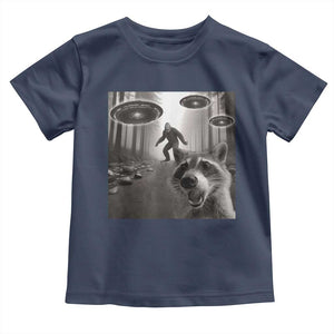 Raccoon Selfie With Bigfoot UFO Toddler T Shirt Funny Feral Lover Gifts TS10 Navy Print Your Wear