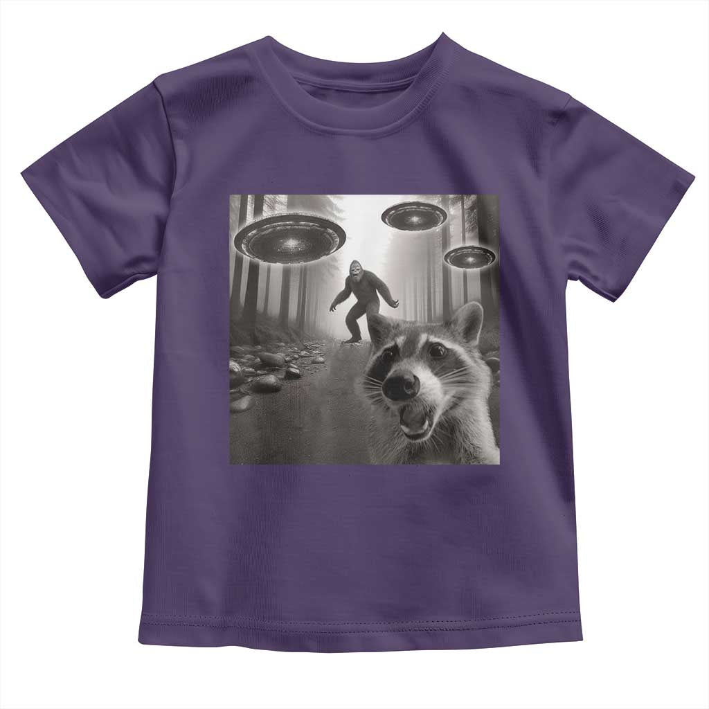 Raccoon Selfie With Bigfoot UFO Toddler T Shirt Funny Feral Lover Gifts TS10 Purple Print Your Wear